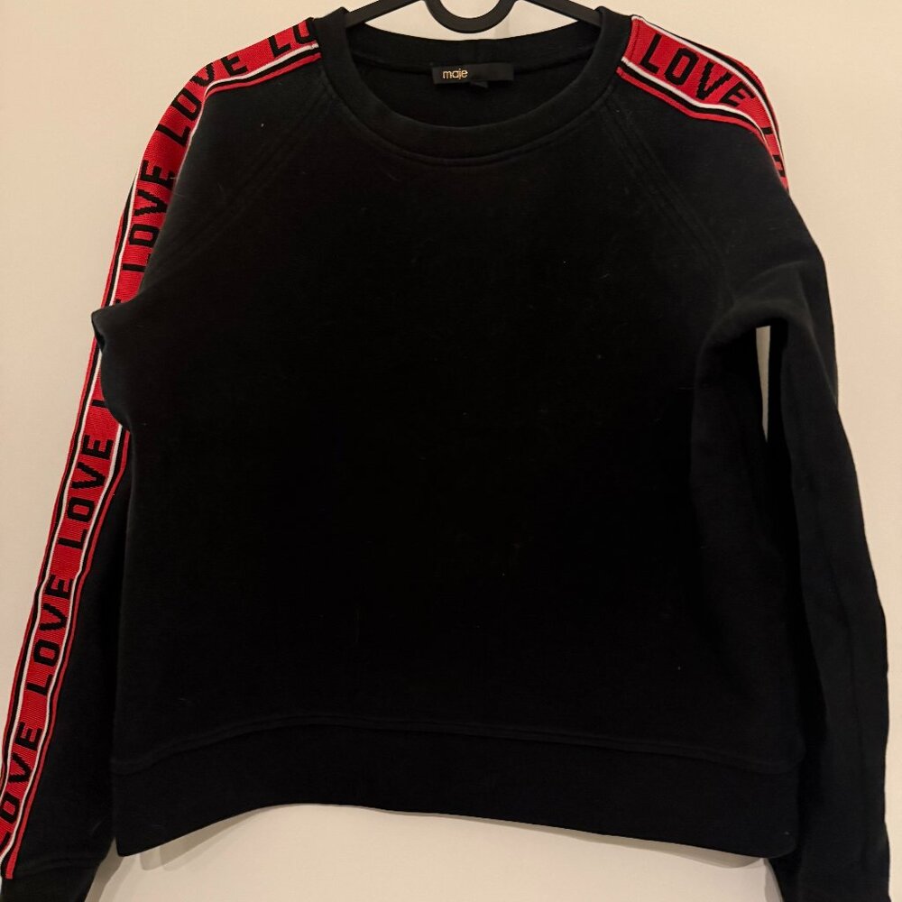 Maje Black Sweatshirt w/ Red LOVE Stripe | Size 2 | Paris Street Style